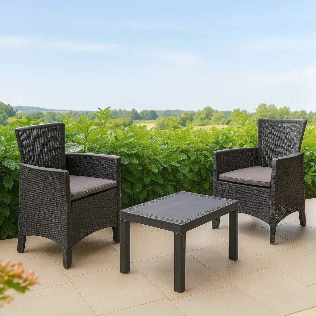Salottino Outdoor Macheri, set Salotto da Esterno 2 Posti Made in Italy, Nero Antracite