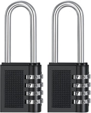Hangslot con lungo braccio, 66 mm, resistente all'usura, combinazione a 4 cifre per armadi, cassetti, grandi serrature per esterno, tende, cantina, esterno (2 pezzi, nero)