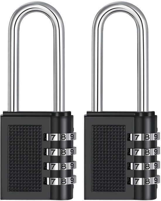 Hangslot con lungo braccio, 66 mm, resistente all'usura, combinazione a 4 cifre per armadi, cassetti, grandi serrature per esterno, tende, cantina, esterno (2 pezzi, nero)