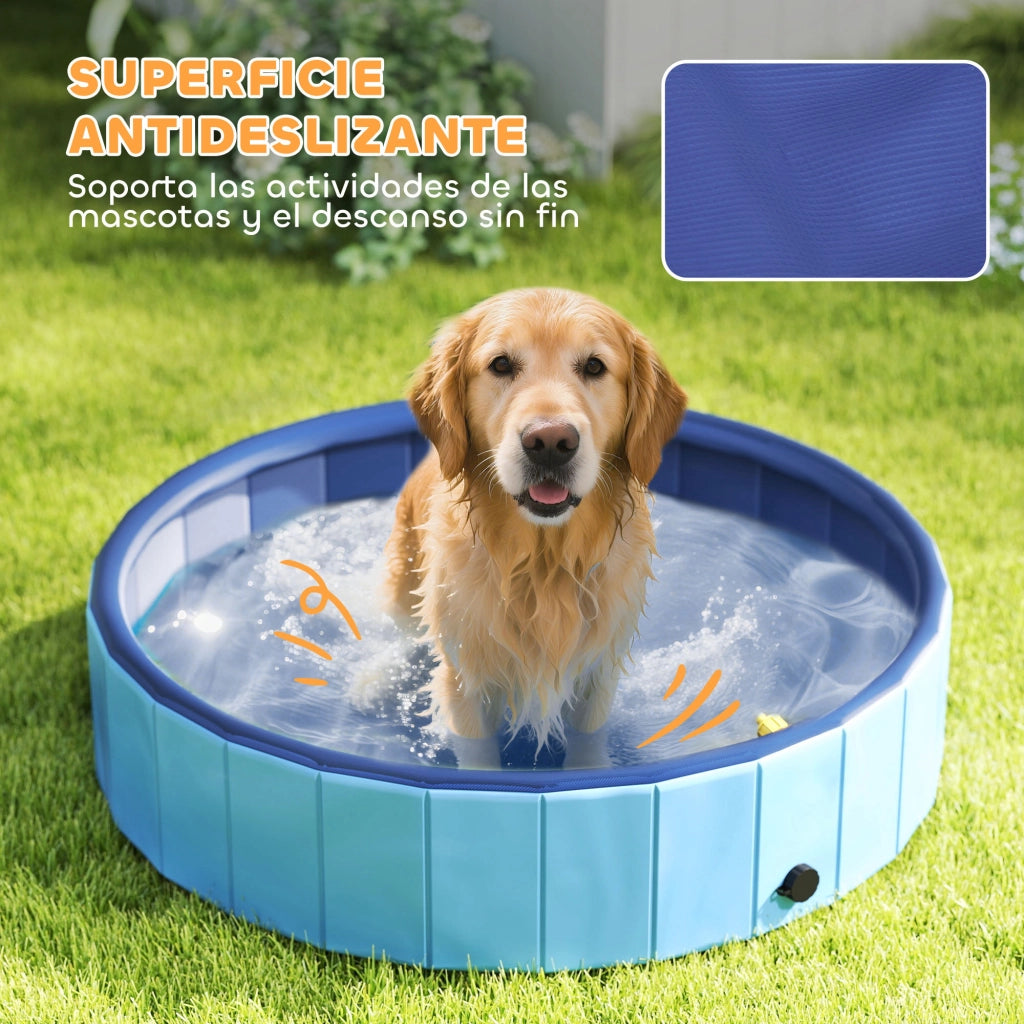 Piscina per Cani Pieghevole con Aspersore ¨C zephmum ¨C PVC Antiscivolo ?120x30 cm Azzurro