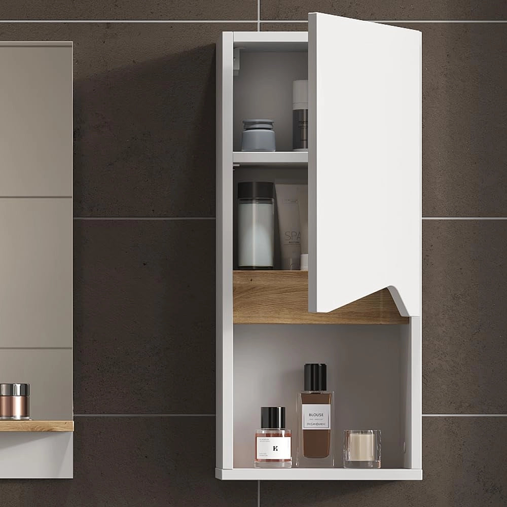 Mobile bagno Marelle, Bianco/Artisan, 30 x 67 cm con porta e scomparto aperto, per montaggio a parete per una conservazione salvaspazio
