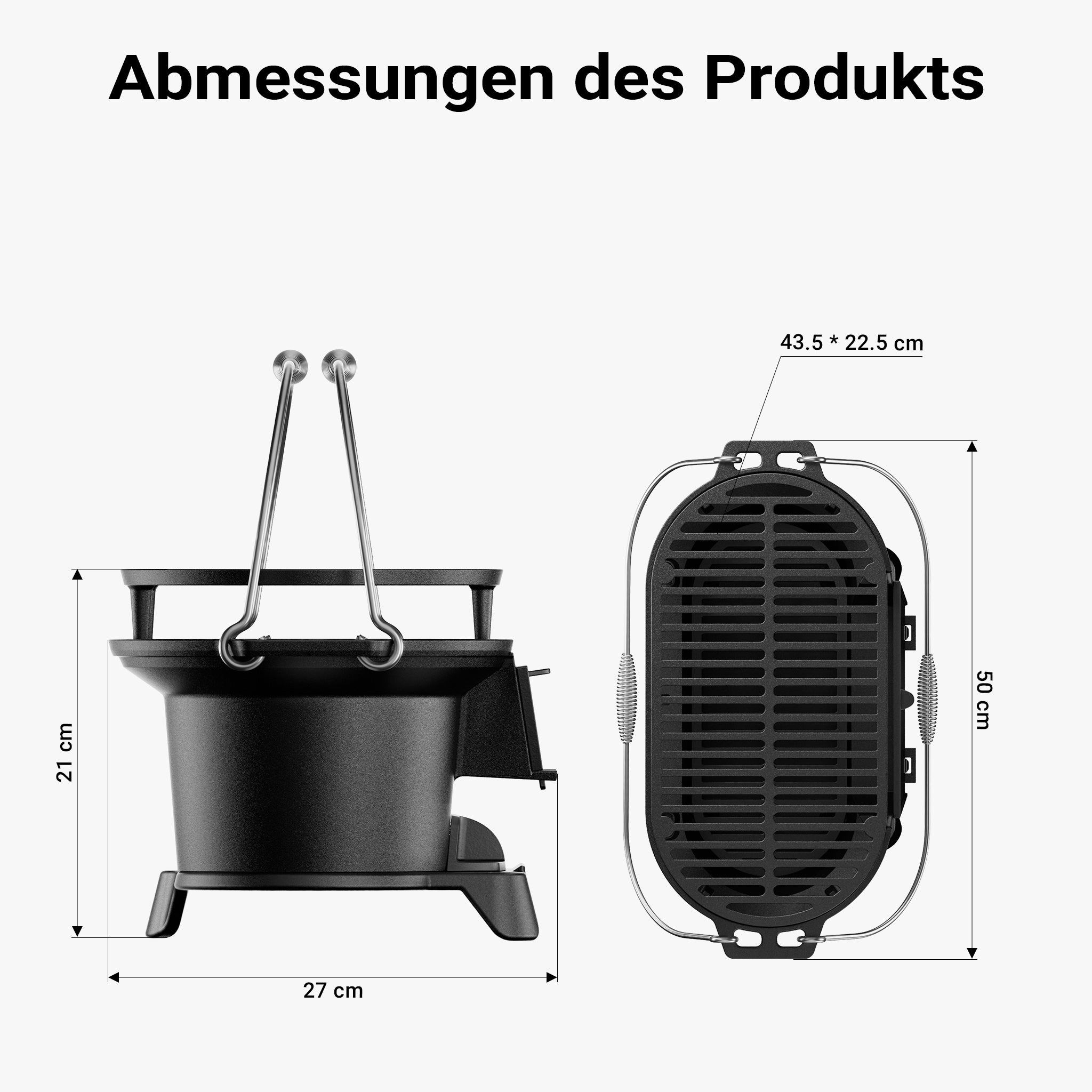 Pentola in ghisa con griglia, barbecue portatile a carbonella con sistema di aspirazione, 50x27x21 cm, griglia da campeggio