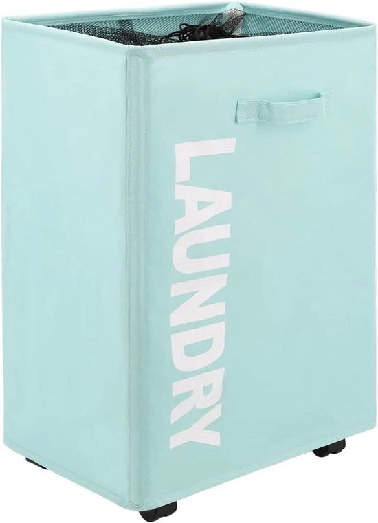 Wasmachine con 4 ruote e maniglie ai lati, contenitore pieghevole, organizzatore pieghevole e contenitore di stoccaggio alto (blu, 55 cm)