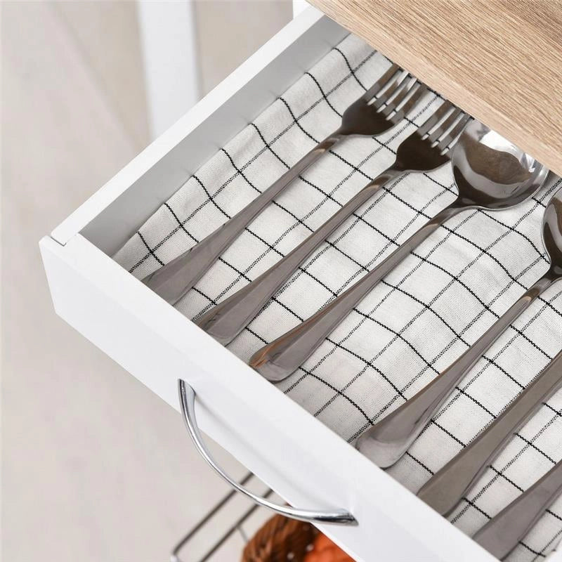 CARRELLO DA CUCINA CON TRE CESTINI E CASSETTO 37X37X77.5 CM BIANCO E LEGNO