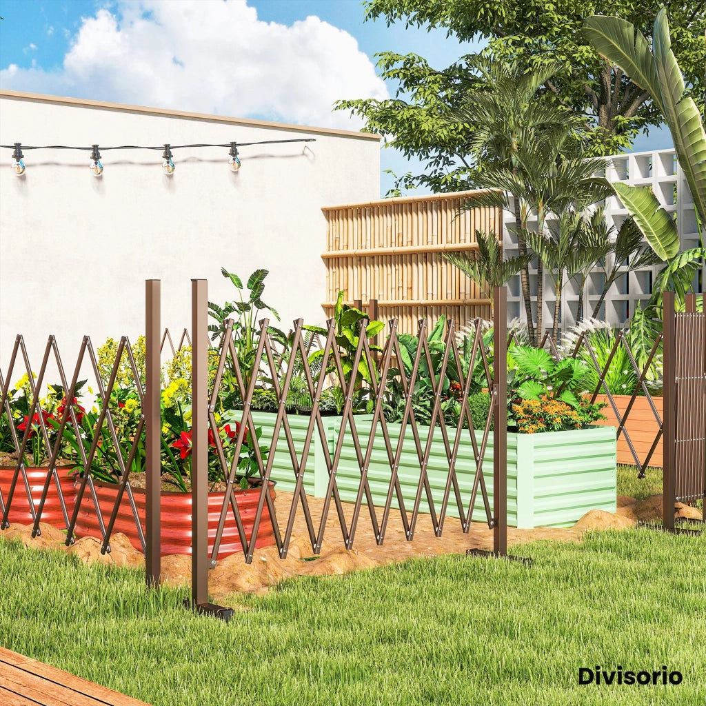 Recinzione per Giardino a Larghezza Regolabile, in Metallo e Alluminio, 250x31x103.5 cm, Marrone