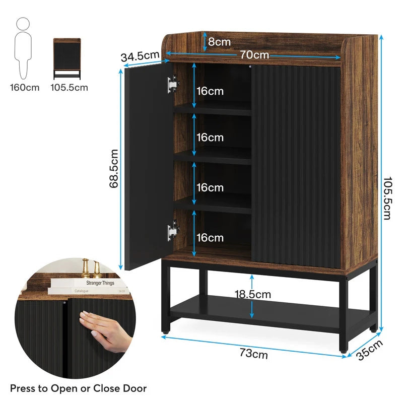 Mobile porta scarpe con 5 ripiani; 2 ante a pressione; per ingresso; 73 × 35 × 105.5 cm