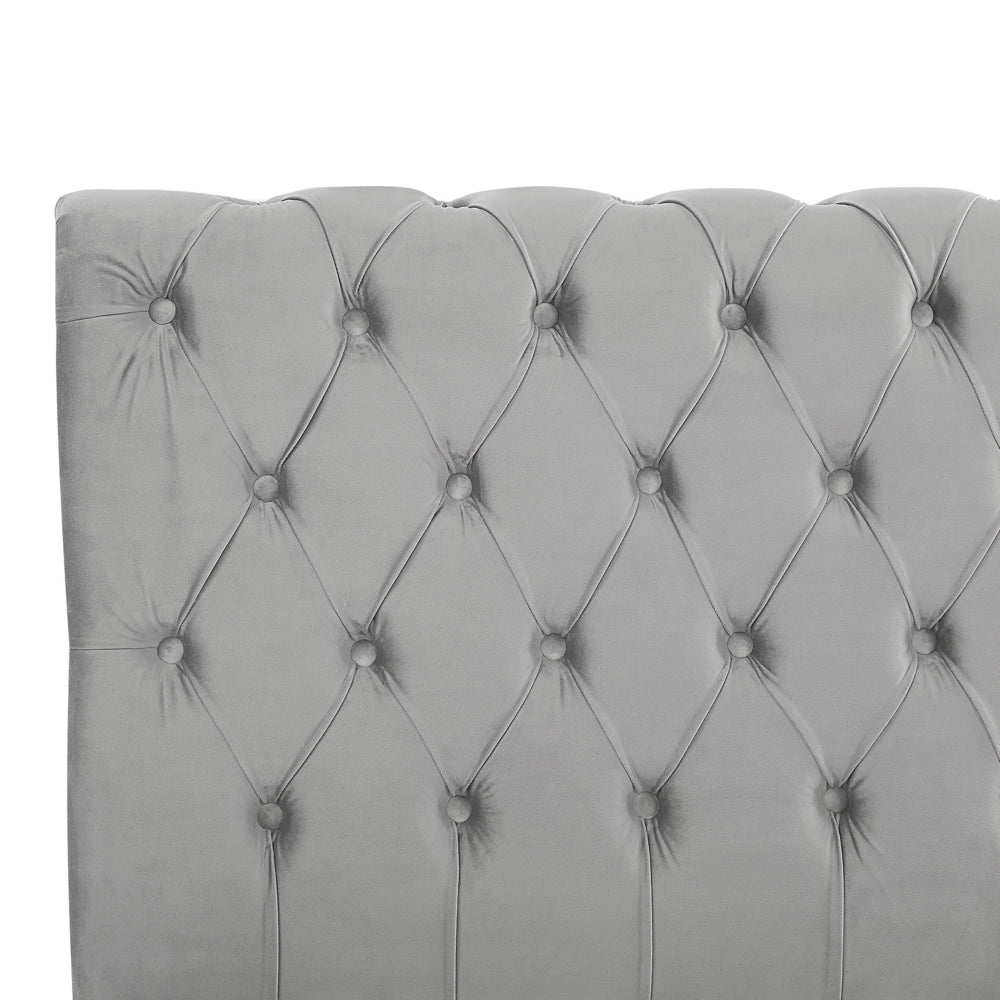 Letto matrimoniale Imbottito in Velluto di colore Grigio Chiaro con Rete a Doghe 180 x 200 cm