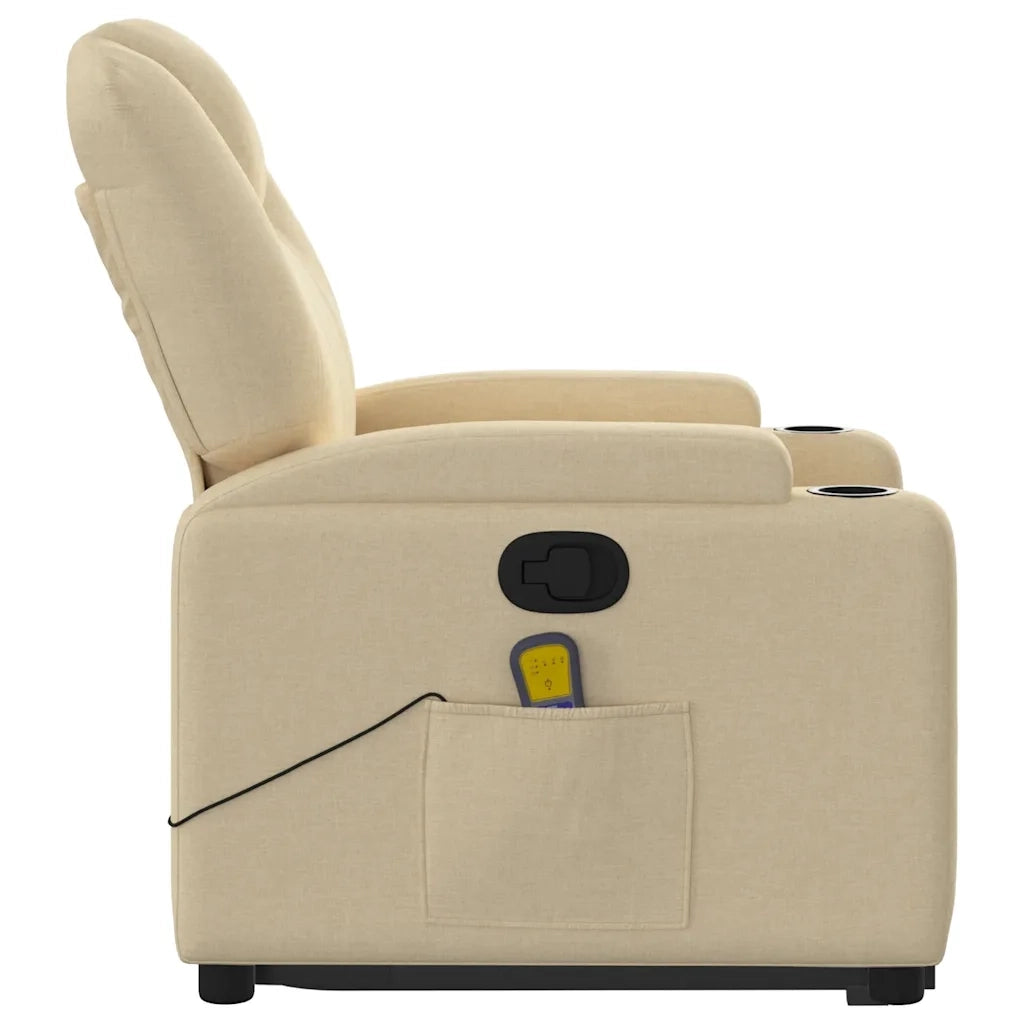 Poltrona Alzapersona Massaggiante Reclinabile Crema in Tessuto 3204389
