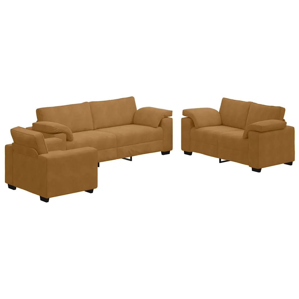 vidaXL Set di Divani 3 pz con Cuscini Marrone in Velluto