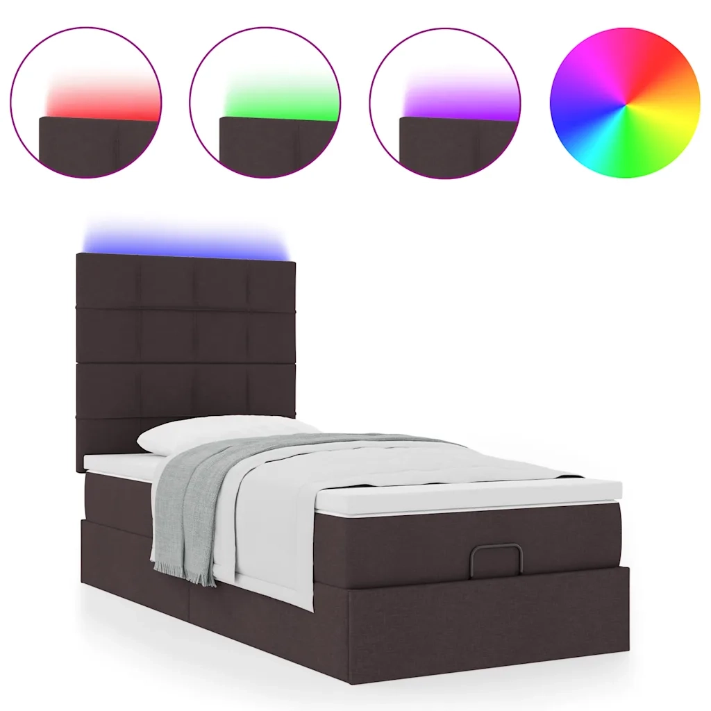 Pouf Letto con Materasso e LED Marrone Scuro 90x200 cm Tessuto 3313978