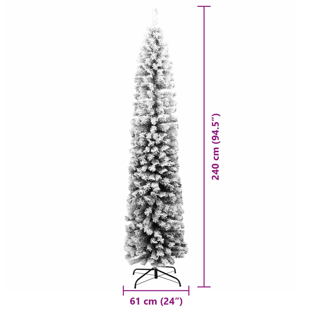 Albero di Natale Slim 300 LED e Neve Finta Verde 240 cm