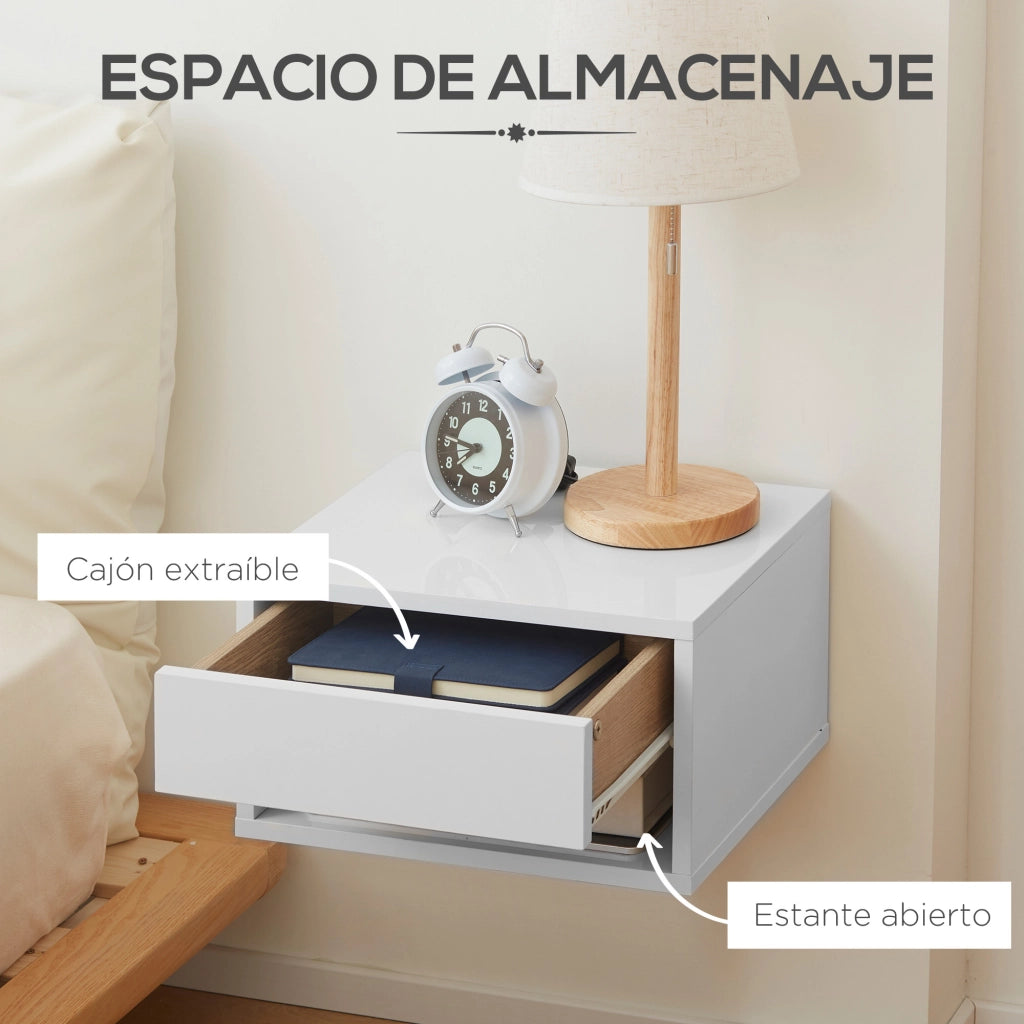 Comodini a Sospensione con Cassetto per Camera da Letto ¨C Zephmum ¨C 37x32x21 cm Bianco