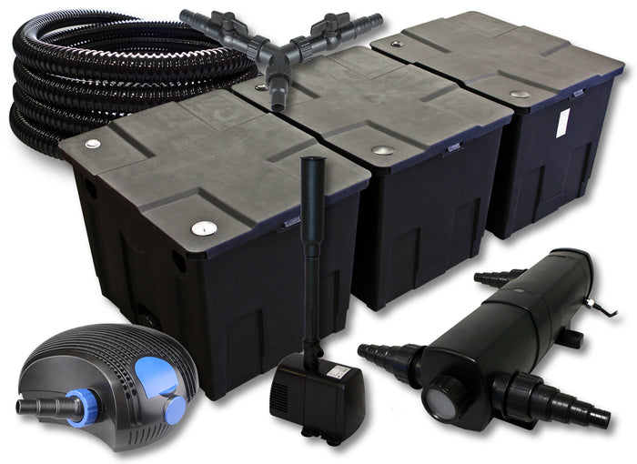 Set filtro per laghetto da 90000l Chiarificatore 18W Pompa ECO 100W Tubo 25m Pompa da fontana