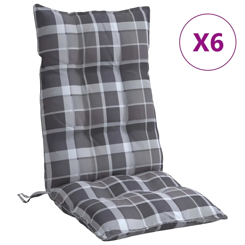 Cuscini Sedia Schienale Alto 6 pz Quadri Grigio Tessuto Oxford 377646