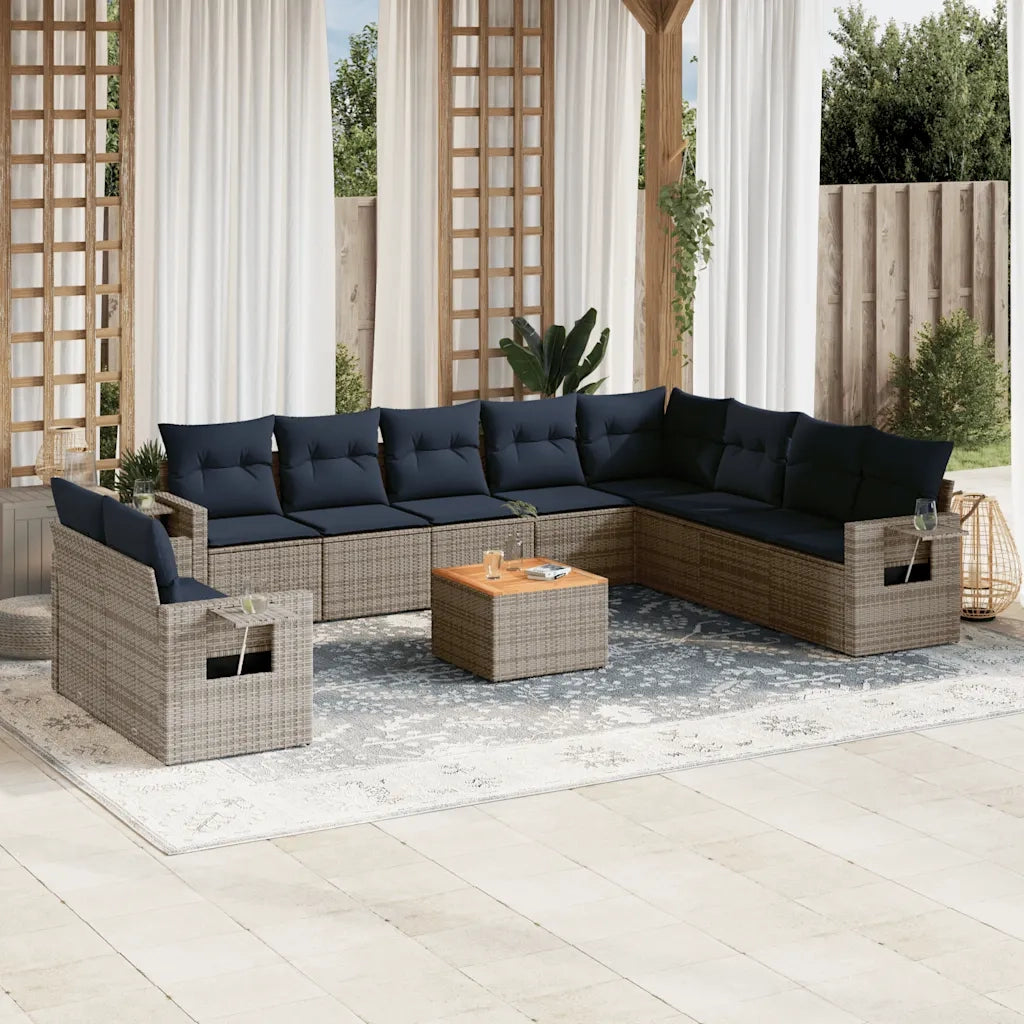 Set Divani da Giardino 11 pz con Cuscini Grigio in Polyrattan 3224640