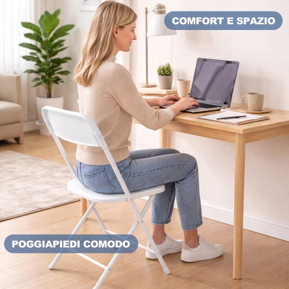 Set 4 Sedie Bianche in Polipropilene ad Alta Resistenza con Seduta Ergonomica