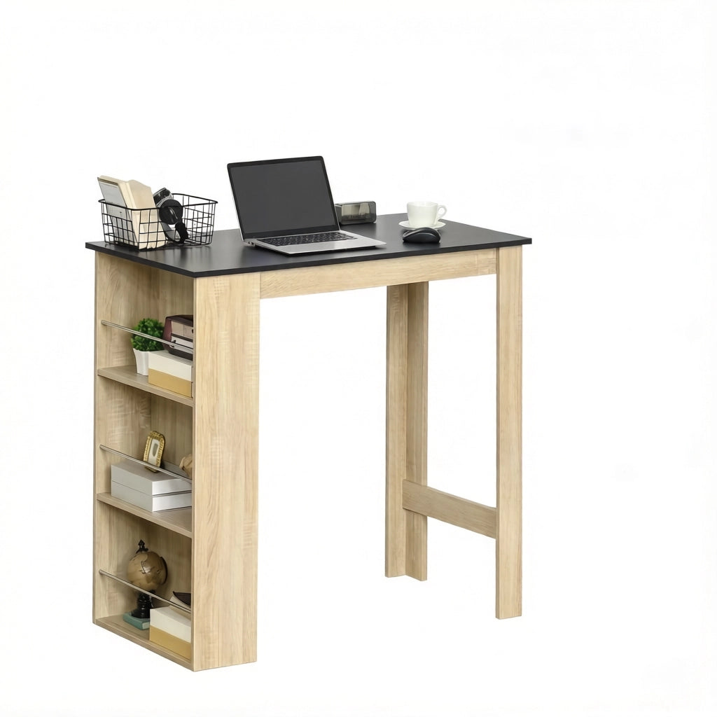 Tavolo da pranzo con 3 ripiani laterali; barra portaoggetti - per cucina e ufficio - in truciolare - 112x57x106 cm - nero e rovere