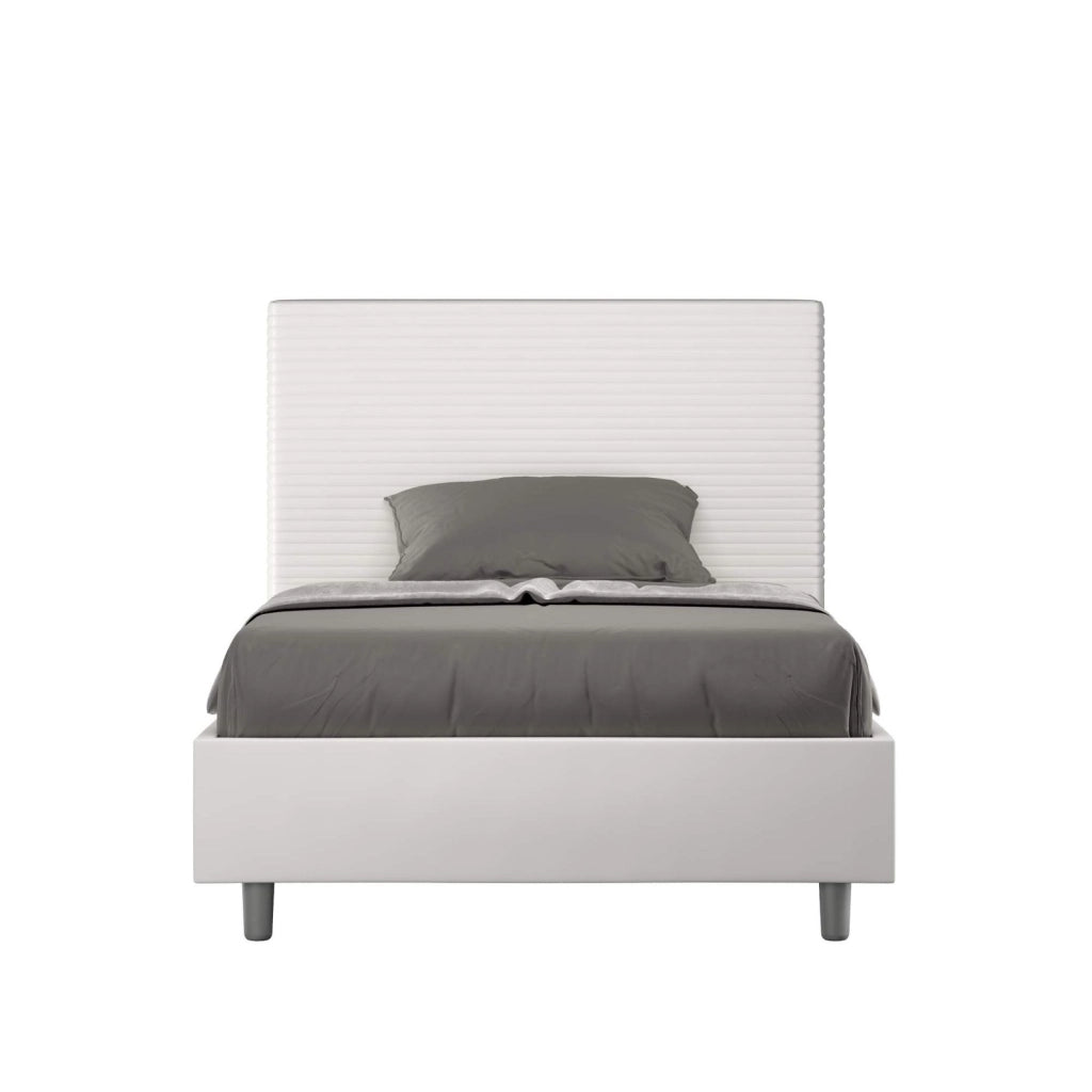Letto una piazza e mezza contenitore imbottito 110x190 similpelle bianco Focus