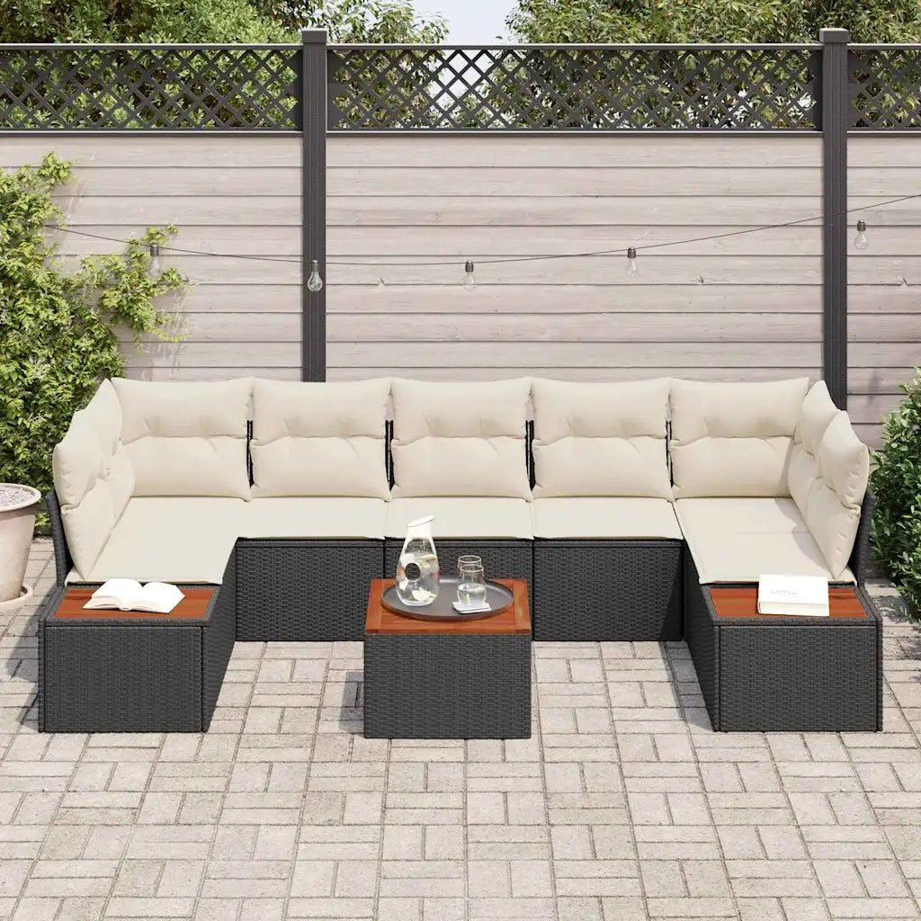 Set Divano da Giardino con cuscino 8 pcs Nero Poly Rattan 3348043
