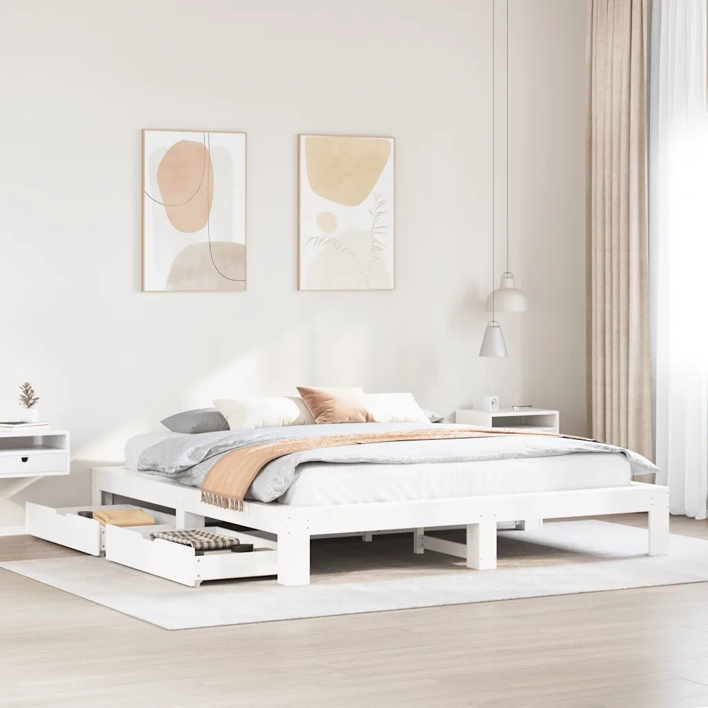 Giroletto senza Materasso Bianco 200x200 cm Legno Massello Pino