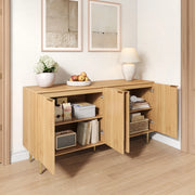 OKWISH Madia con 4 ante e ripiani regolabili, gambe in metallo, per soggiorno o sala da pranzo, MDF, naturale, 140 x 40 x 72 cm