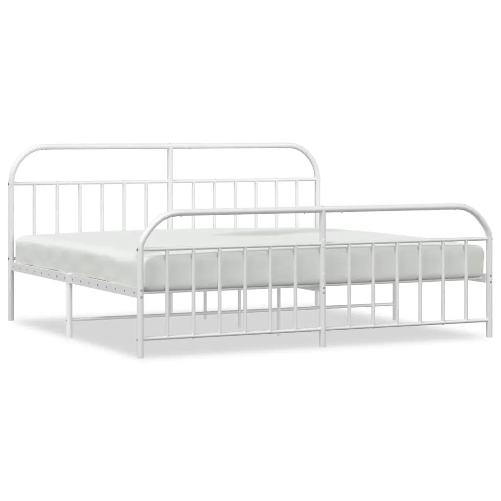 Letto matrimoniale | Letto per adulti | Giroletto con Testiera e Pediera Metallo Bianco 193x203 cm