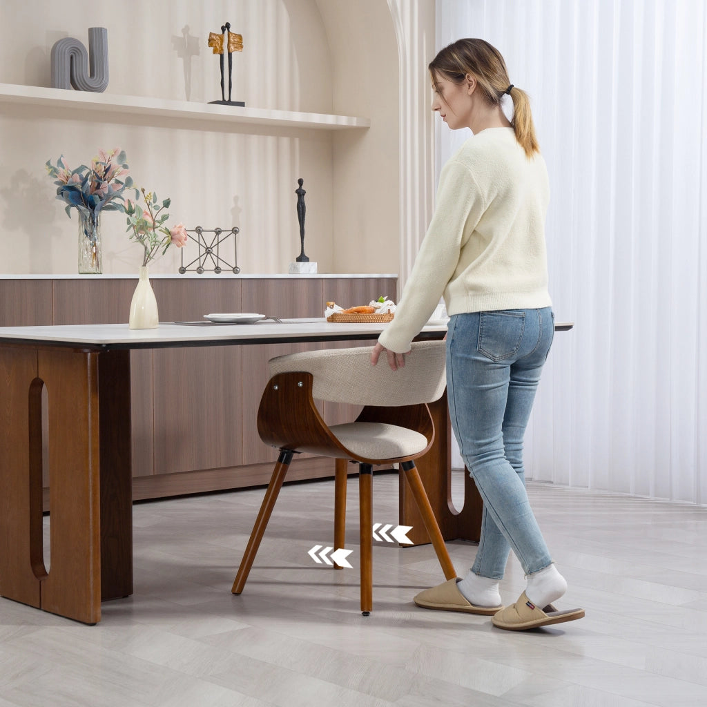 Sedia da pranzo ¨C Zephmum ¨C Tessuto effetto lino schienale curvo gambe in legno beige