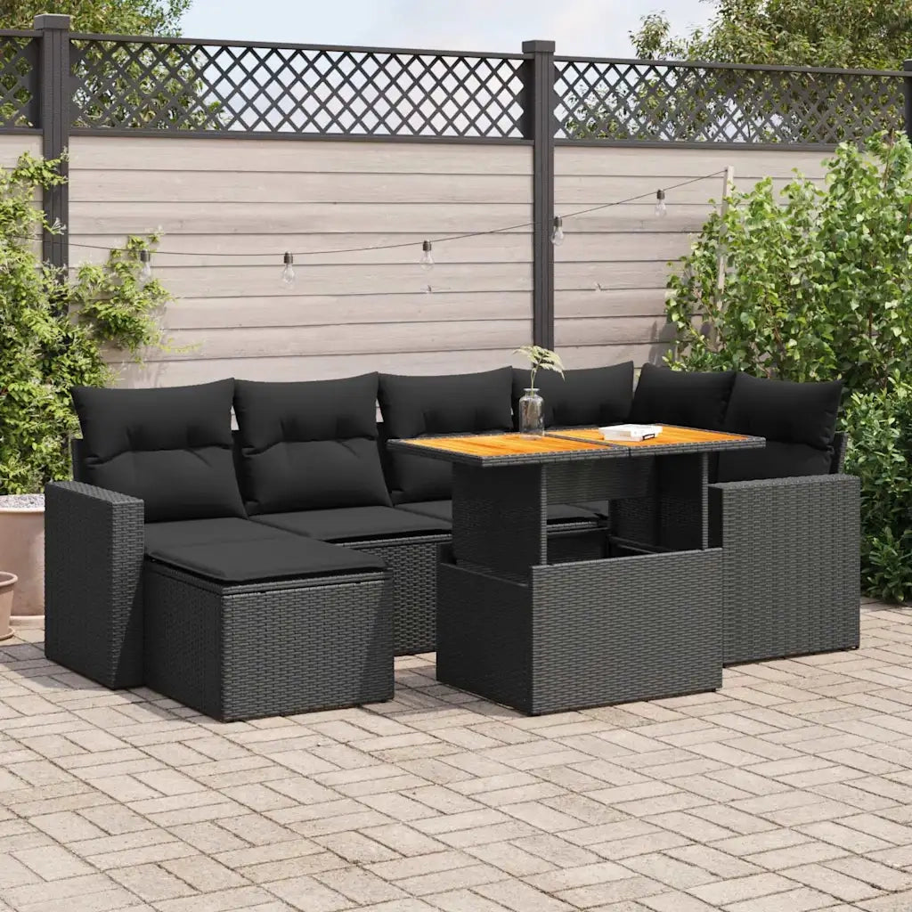 Set Divani da Giardino con Cuscini 7pz Nero Polyrattan 3327058