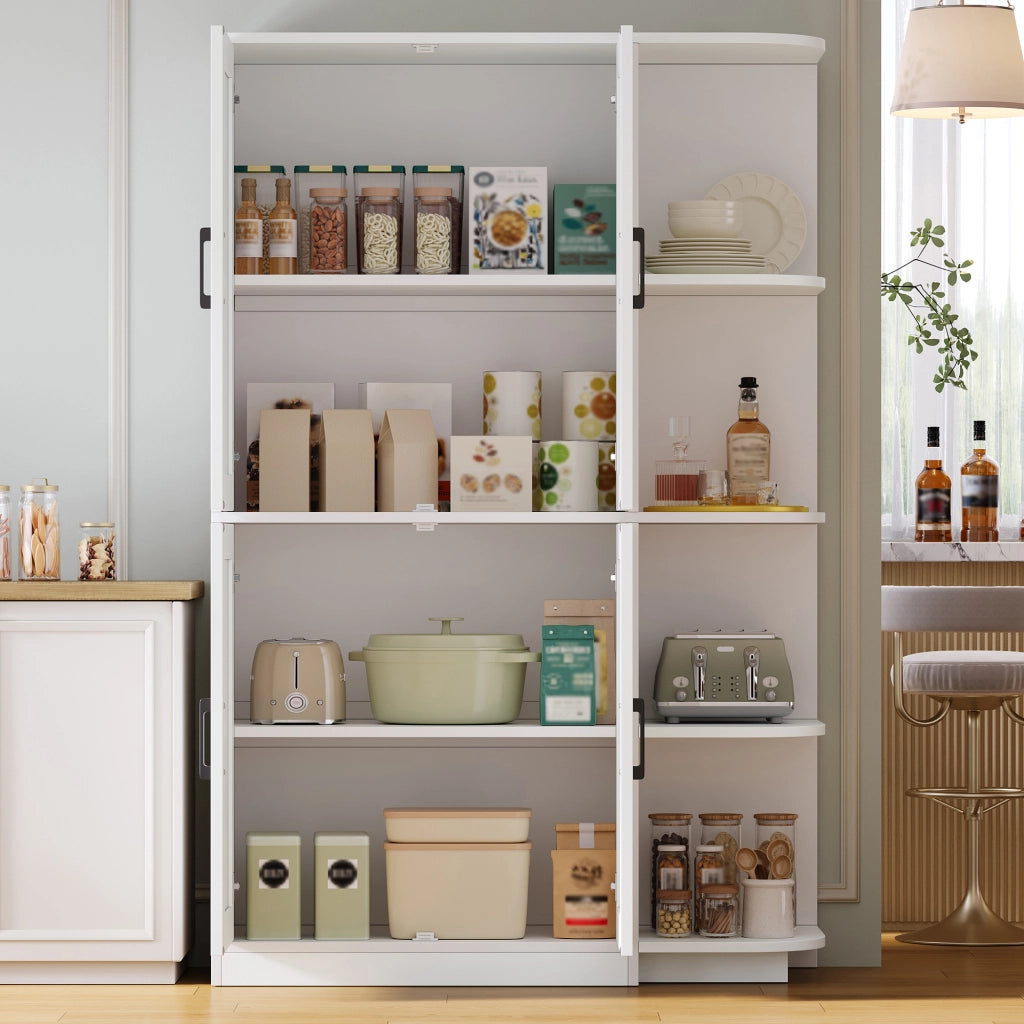 Armadio cucina alto con 4 ante e 4 vani aperti, ripiani regolabili, 103 × 40 × 163 cm, bianco