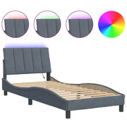 Letto singolo | Letto per adulti | Giroletto con LED senza Materasso Hanko Grigio Scuro 90x200 cm in Velluto