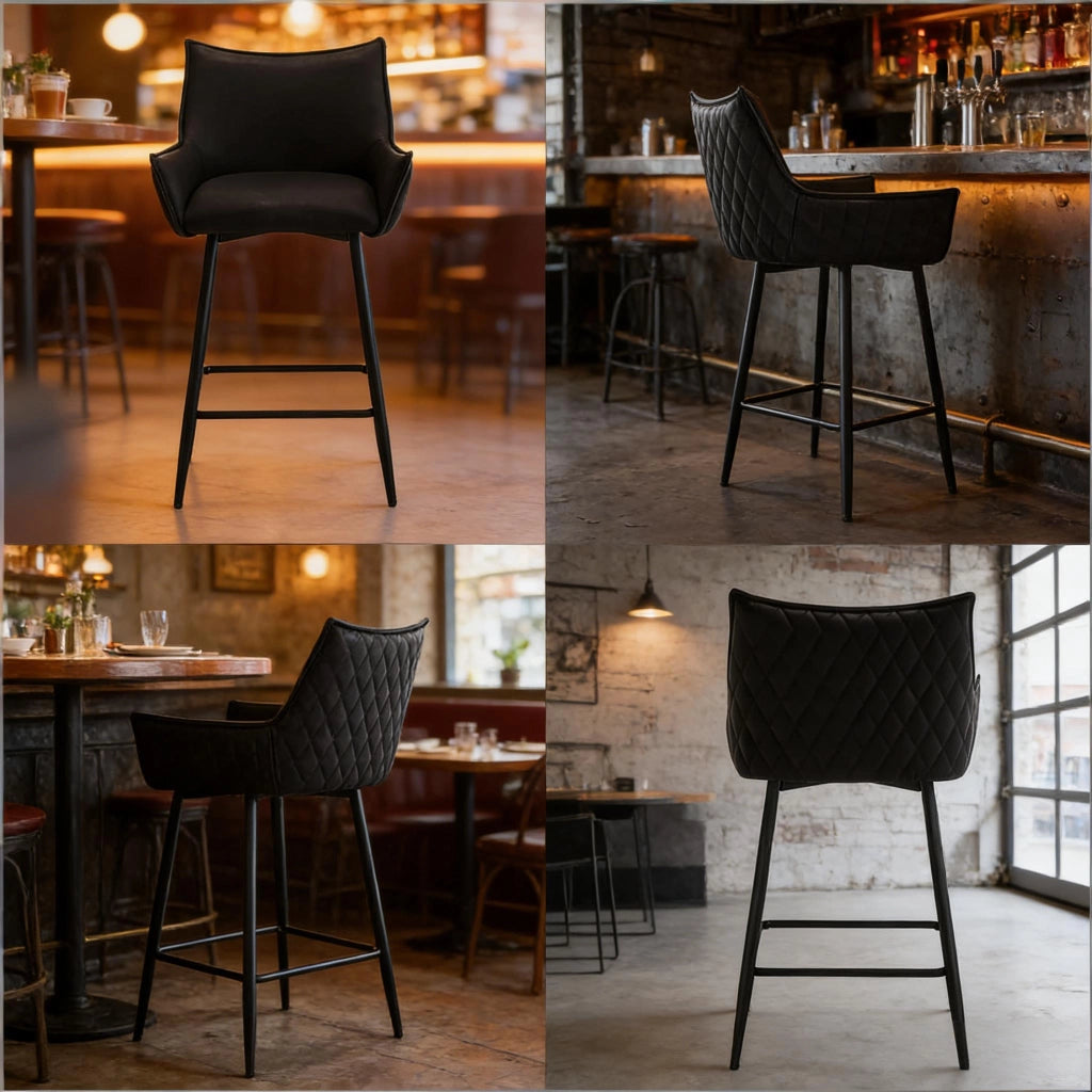 SGABELLO BAR Vintage in PU e Metallo 51x49x90 cm Antracite Set da 2 pezzi