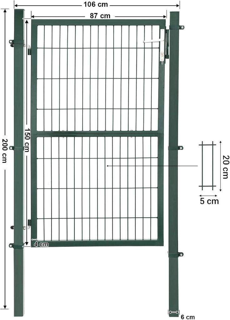 SONGMICS Cancello da Giardino, Cancelletto da Giardino, Acciaio Zincato con Serratura, Porta di 106 x 150 cm (L x H), Tubo Rettangolare, Cancello per Recinzione, Verde GGD200L