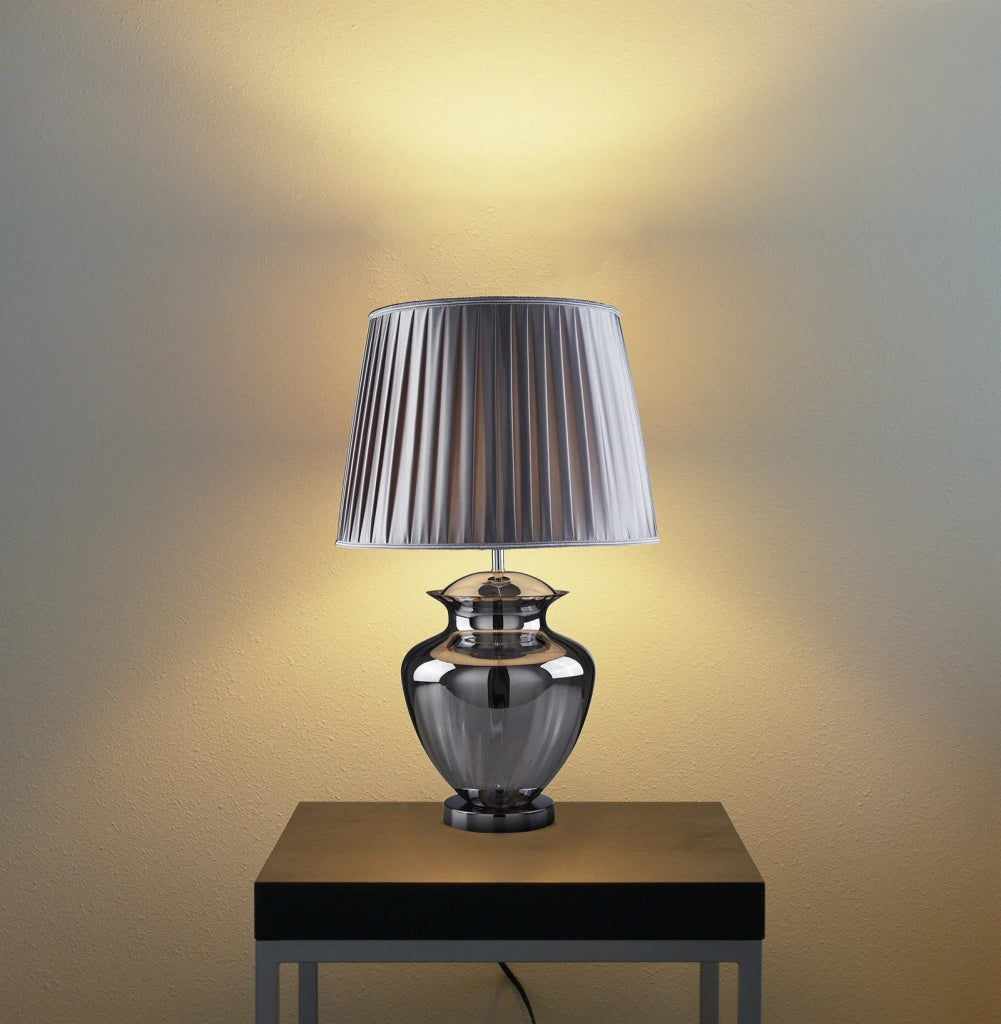 Lampada Da Scrivania Contemporanea Elina Acciaio Cromo Vetro Fumè 1 Luce E27