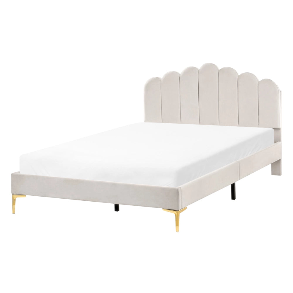 Letto matrimoniale 140 x 200 cm velluto Gambe in metallo bianco sporco con testiera e base a doghe