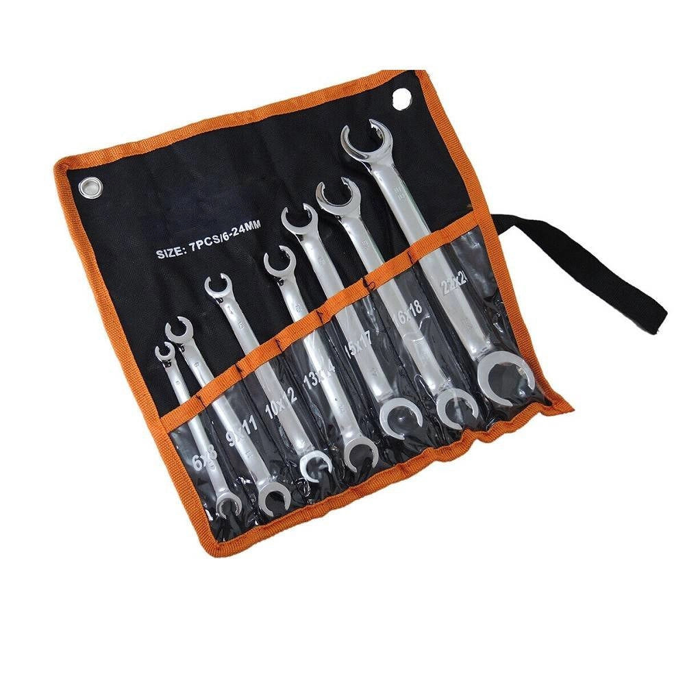 Trade Shop - Kit 7 Chiavi Aperte Raccordi Freni 6x8 9x11 10x12 13x14 15x17 16x18 22x24 Mm -