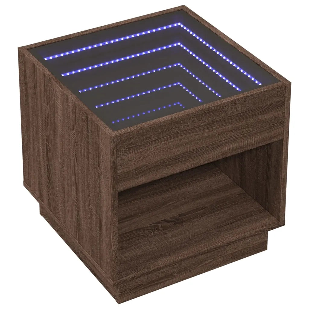 Comodino con LED Infinity-Tavolino da notte Rovere Marrone 50x50x50 cm