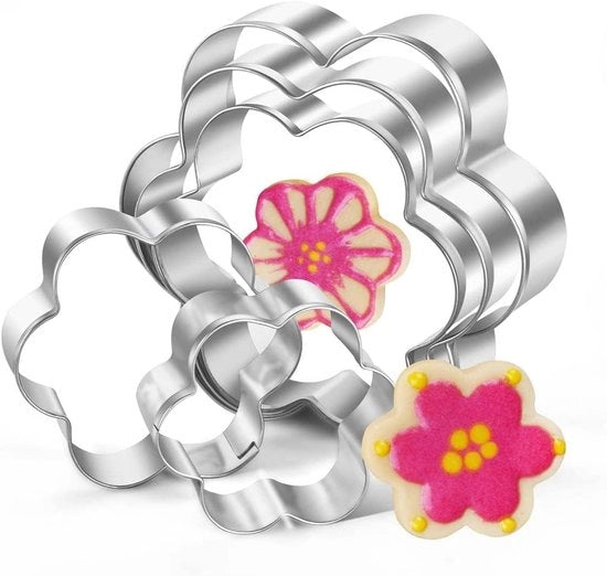 Forme di biscotti a forma di fiori 5 pezzi, set di forme di biscotti in acciaio inossidabile, biscotti di Natale, argento
