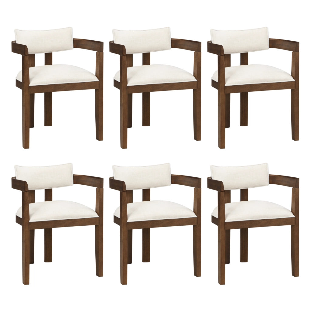 Set di 6 sedie da pranzo - con braccioli e seduta confortevole - in lino e legno - noce