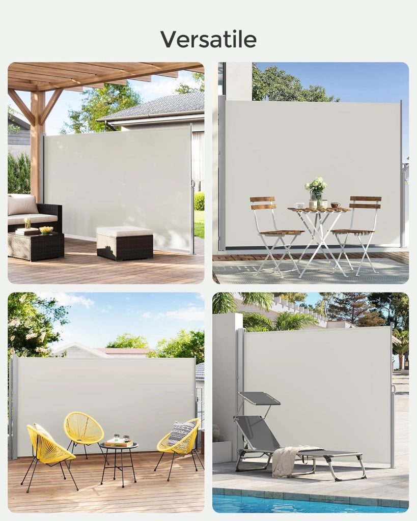 SONGMICS Paravento da Esterno, Tenda da Sole Laterale, Antiruggine, Estensibile, 180 x 350 cm, Frangivista, Parasole Ombreggiante, Tenda da Esterno Balcone Terrazzo Giardino, Beige GSA185T02