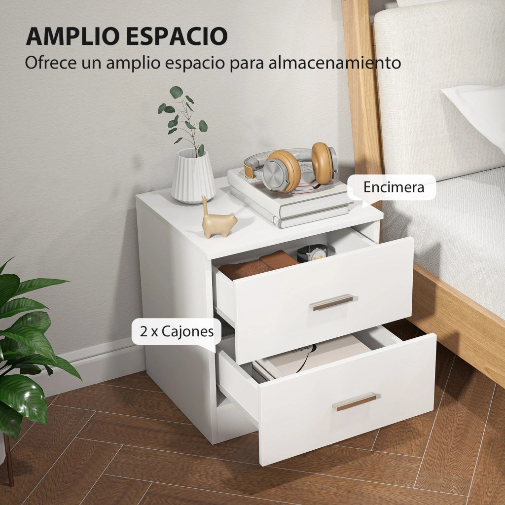Tavolino da notte con 2 cassetti ¨C Zephmum ¨C Bianco 45x39,5x49 cm
