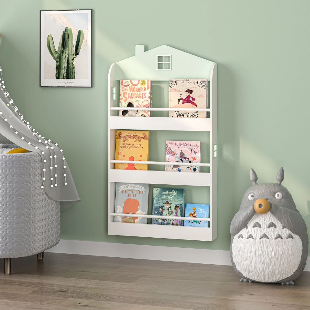Libreria Frontale Vipsali per Cameretta Design a Casetta 106x60x12 cm Menta Verde / Bianco [en.casa]