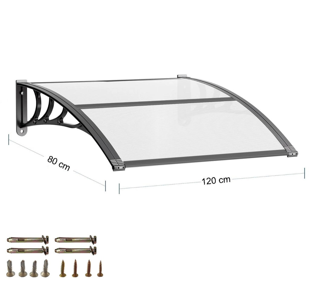 Pensilina Tettoia Modulare Tetto Copertura Porta Finestra Esterno Alveolare Trasparente - 120x80 Cm