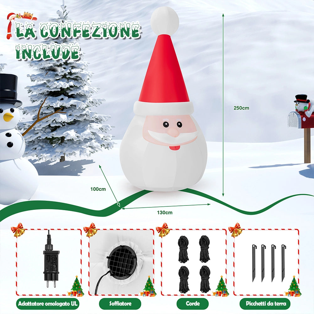 Gonfiabile Babbo Natale Grande Altezza 250 Cm Con Illuminazione Led Per Esterno