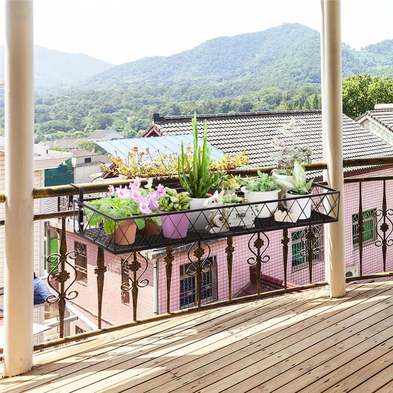 FIORIERA DA ESTERNO PORTAVASO CON GANCI PER RINGHIERA E BALCONE IN METALLO 100X31X12 CM NERO