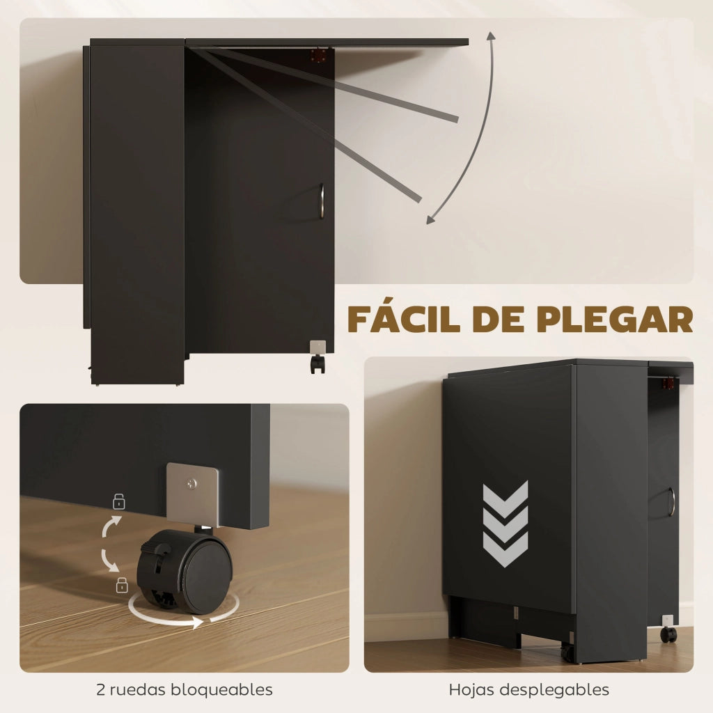 Tavolo da cucina pieghevole con 2 ruote e 2 ripiani ¨C Minimal ¨C 75x140x74 cm nero