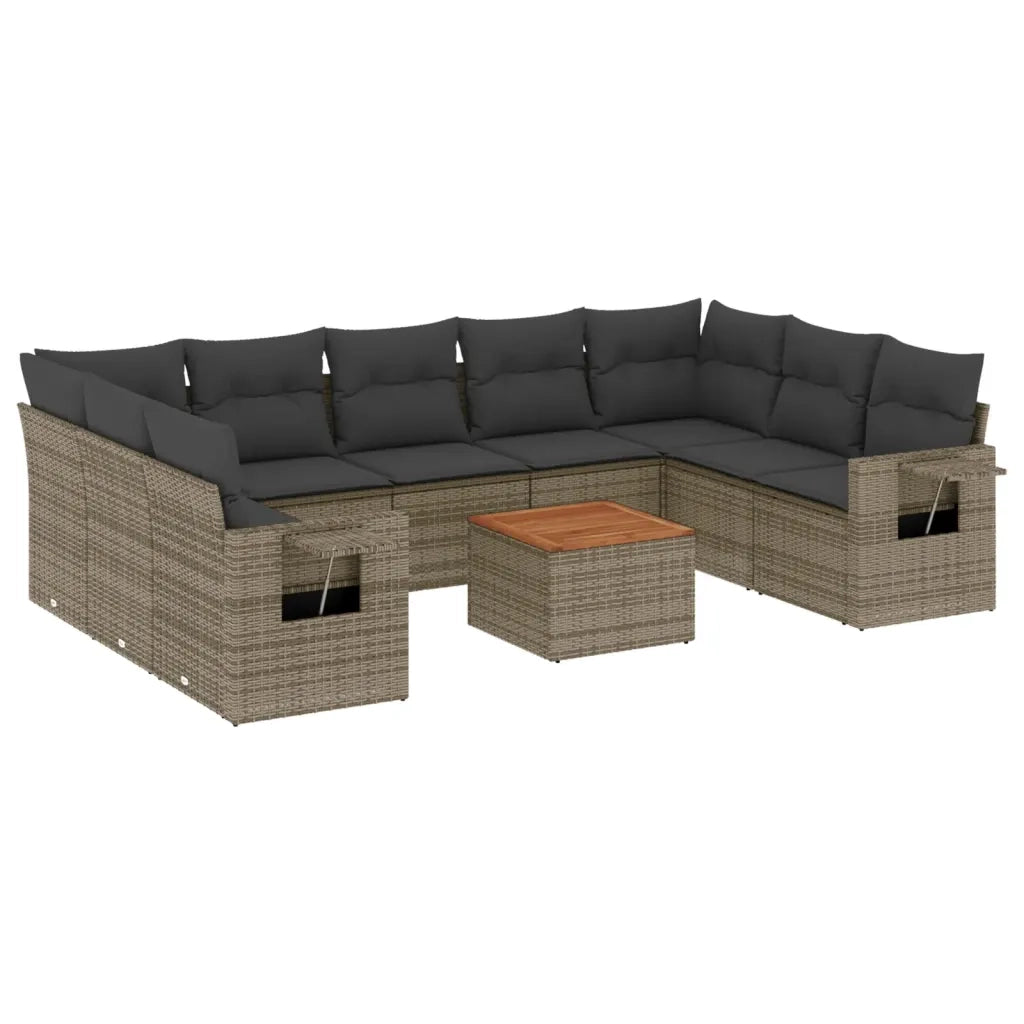 Set Divano da Giardino 10 pz con Cuscini Grigio in Polyrattan