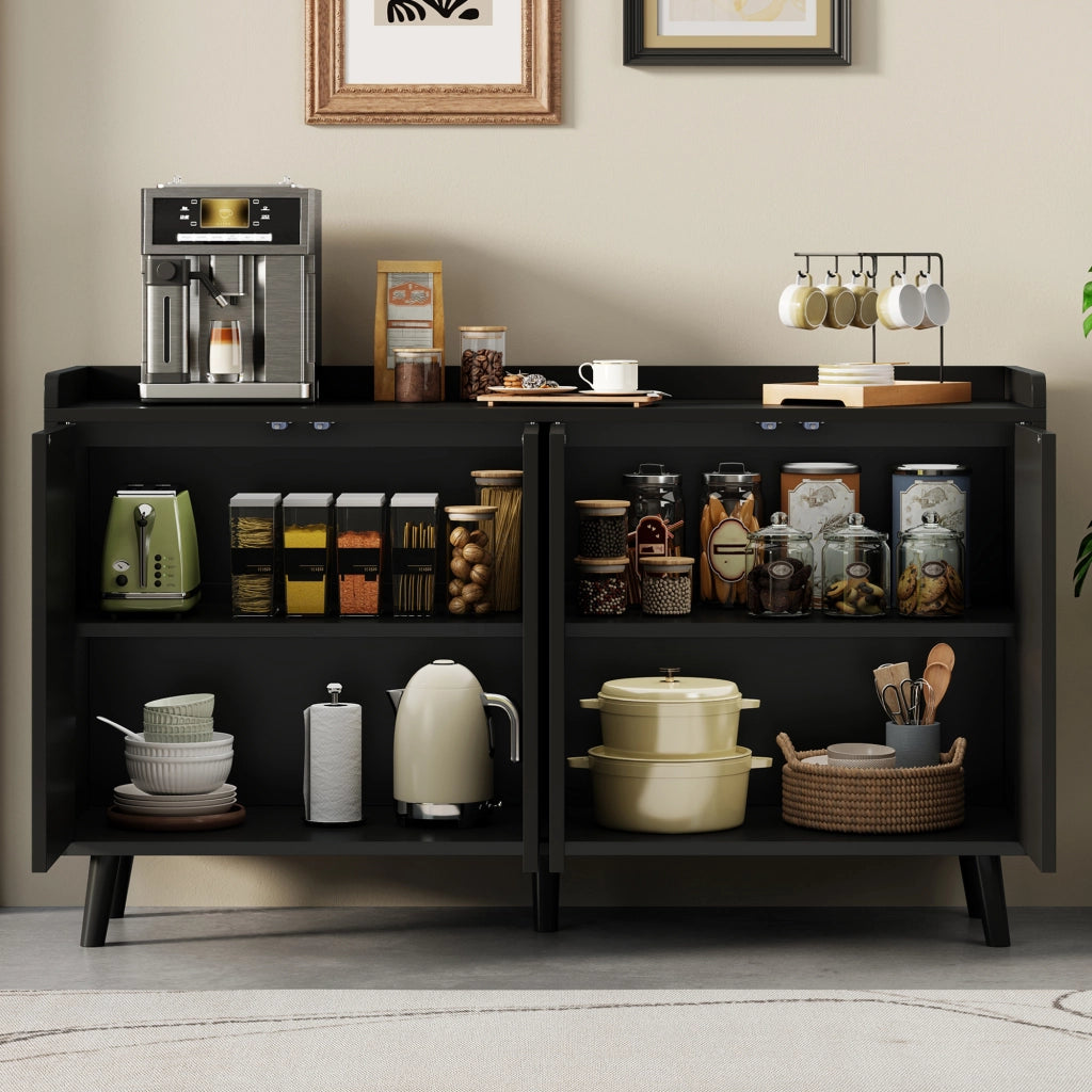 Credenza moderna a 4 ante con ripiani regolabili, buffet da cucina e soggiorno in MDF nero 140 x 40 x 84 cm