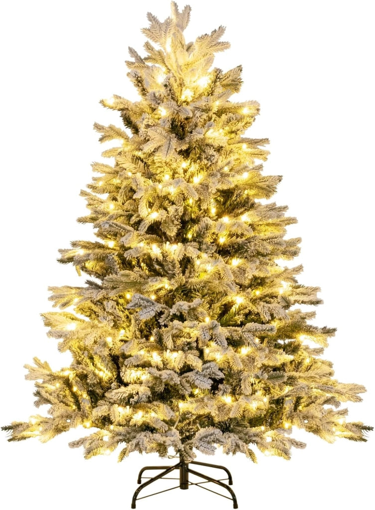 Albero di Natale Innevato 135/180/215 cm, Albero di Natale Pre-Illuminato con 200/350/450 Luci LED Bianche Calde, 688/1022/1328 Punte di Rami PE PVC, per Casa, Negozio e Ufficio (180 CM)