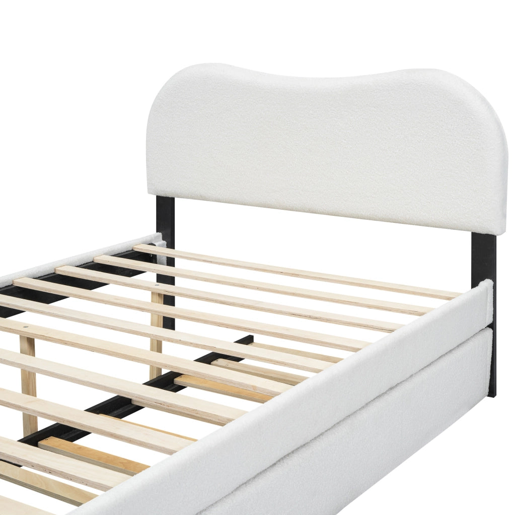 Letto imbottito 140x200 cm con letto estraibile laterale; plush e MDF; bianco