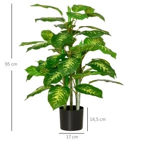 Pianta Artificiale Dieffenbachia 95 cm con Vaso in Cemento Verde per Interni ed Esterni
